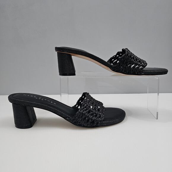 NEW Marc Fisher LTD Jazmine Sandal Womens 9 Black Woven Slide Mule Slip On Heel - Picture 3 of 12